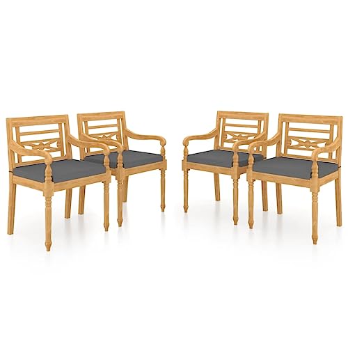 Generisch Kangmusi -Stühle 4 STK. mit Kissen Massivholz Teak, Grau 3087057