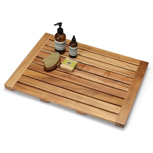 Perfnique Teak-Duschmatte, Holz-Badematte, rutschfeste Duschmatten für Badezimmer und Badewanne, stabile Holz-Badematte für Spa, Zuhause oder Außenbereich (61 x 45 cm)