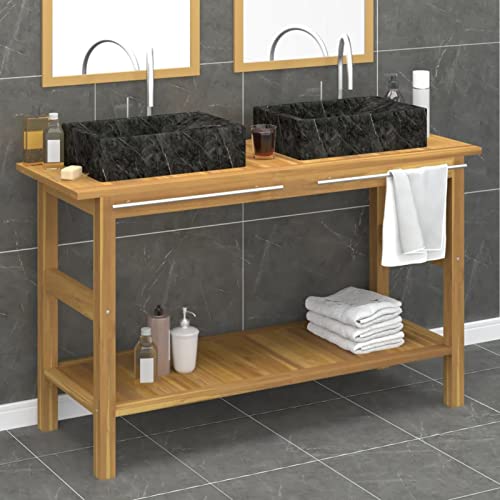 Xichuzi Waschtisch mit Schwarzen Marmorbecken Massivholz Teak, Waschbeckenunterschrank, Badezimmerschrank, Badezimmermöbel, Badschrank, Badezimmer Unterschrank, Badezimmer Möbel 3096577