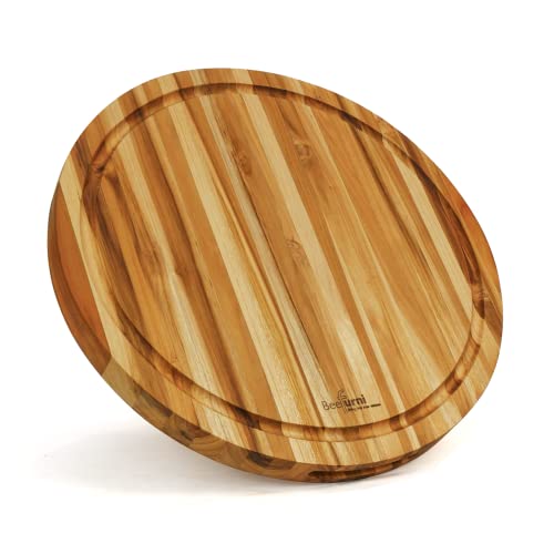 BEEFURNI Premium Rundes Holz Schneidebrett mit Saftrille, Teakholz Holz Schneidebretter für Küche, kleines Schneidebrett, Geschenke für Mama, 1 Jahr Garantie (S, 15.8x15.7x1.2 Zoll)