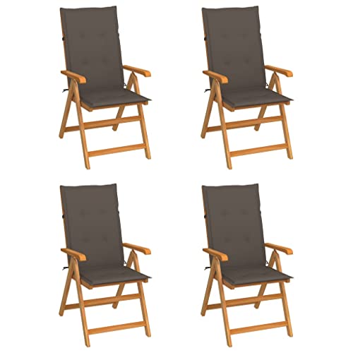 Youuihom Garten-Freizeitstuhl Lounge-Stuhl Stühle für draußen Gartenstühle 4 STK. mit Taupe Kissen Massivholz Teak Geeignet für Pool, Garten, Rasen, Outdoor, Bistro, Terrasse