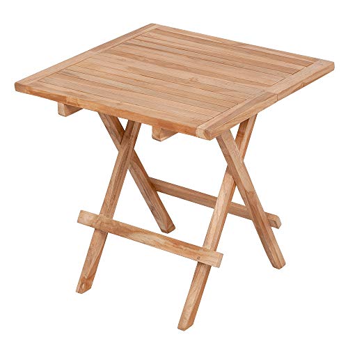 LEBENSwohnART Teak Klapptisch KURSI ca. 50x50cm Natural Beistelltisch Gartentisch Tisch Massiv