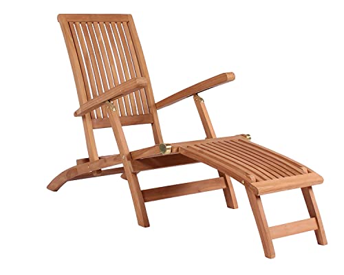 MR. DEKO® Deckchair Yacht Teak | Liegestuhl aus Teakholz - klappbar & wetterfest | Relaxliege für Garten, Balkon & Sauna | Sonnenliege mit Verstellbarer Rückenlehne - Luxus Gartensessel