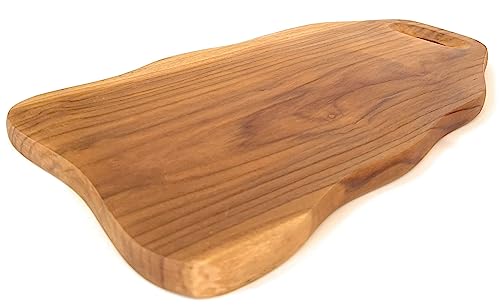 NELUHA Schneidebrett Holz groß mit Griff Holzbrett Küche Servierbrett aus zertifiziertem Teakholz 30cm