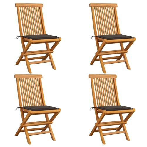 Xichuzi Gartenstühle mit Taupe Kissen, Gartenmöbel, Balkonstühle, Hochlehner, Balkonmöbel, Bistrostuhl, Garten Stühle, Sit Möbel, Armlehnenstuhl, 4 STK. Teak Massivholz