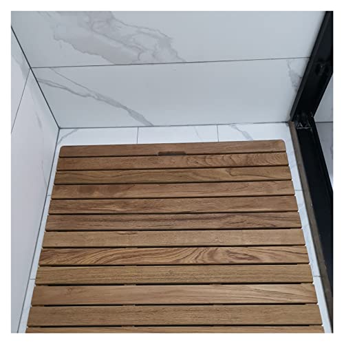 Teak-Duschmatte mit rutschfesten Fußpolstern und Griff, robuste Bodenmatte für drinnen und draußen, multifunktionale Badezimmermatte, 40 x 40 x 3,2 cm, 110 cm lang