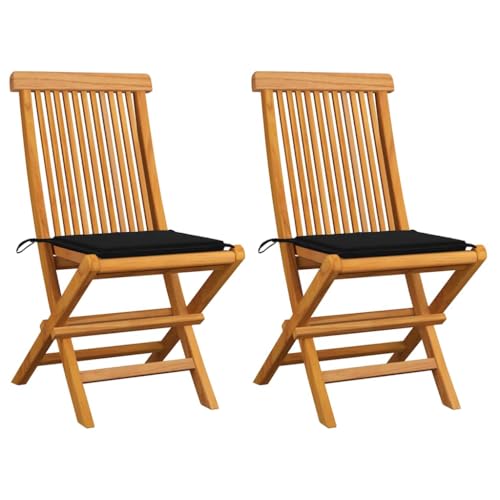 LAPOOH Gartenstühle mit Schwarzen Kissen, Gartenmöbel, Balkonstühle, Hochlehner, Balkonmöbel, Bistrostuhl, Garten Stühle, Sit Möbel, Armlehnenstuhl, 2 STK. Massivholz Teak