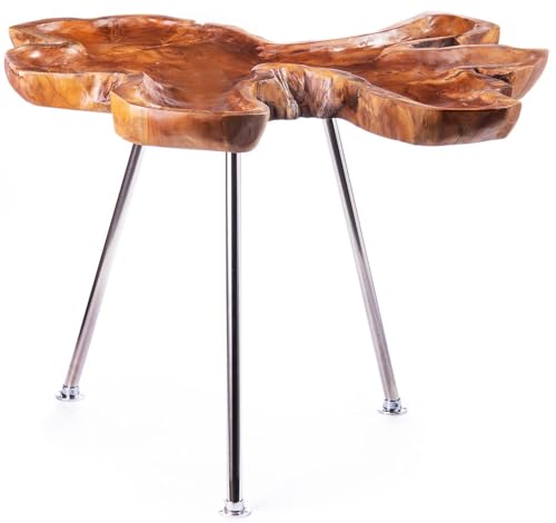 Beistelltisch 63cm Teak Holz mit Jahresringen Baumscheibe Couchtisch Nachttisch lup055 Palazzo Exklusiv