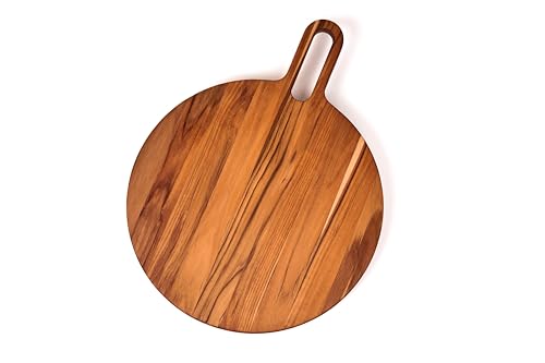 TeakHaus Bistro Servierbrett rund mit langem Griff | 51 x 36 x 2 cm | Nachhaltiges, FSC-zertifiziertes Teak-Holz Servierbrett | Schneidebrett Holz für stilvolle Präsentation