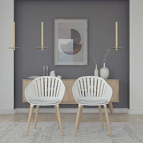 Midtown Concept Ramington Stühle, 2 Stück Teakholz, ideal für Innenräume, weiße Kissen, Holz, Helles Teak-Finish, 2-Piece
