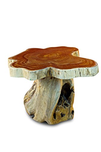 Kinaree Teak Wurzelholz Couchtisch ALOR Setar III - 47 x 60 cm Massivholz Wohnzimmertisch aus massivem Teak in rustikaler Optik, die Tischplatte wurde aus einem Teak-Baum Querschnitt gefertigt