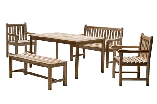 furnling Toledo Sitzgruppe Garten, Terrassenmöbel-Set aus 2 Armlehnstühlen, 1 Bank, 1 Tisch, wetterfest, aus Teakholz, Natur, Gartenlounge Set Holz