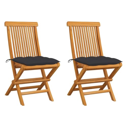 UTSRABFA Deckstühle Freizeitstühle Terrassen-Schwingstuhl Bar-Stühle Gartenstühle mit Anthrazit Kissen 2 STK. Massivholz Teak Geeignet für Außenbereich, Küche, Esszimmer, Gästezimmer