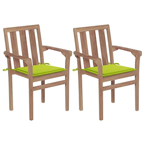 UTSRABFA Deckstühle Freizeitstühle Terrassen-Schwingstuhl Bar-Stühle Gartenstühle 2 STK. mit Hellgrünen Kissen Teak Massivholz Geeignet für Außenbereich, Küche, Esszimmer, Gästezimmer