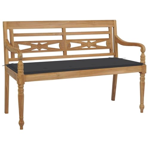 Xichuzi Batavia-Gartenbank mit Anthrazit Kissen, Gartenbänke, Sitzbank Outdoor, Parkbank, Garten Bank Für Draussen, Outdoor Deko Wetterfest, 120 cm Teak Massivholz