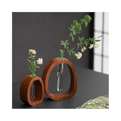 Glasvase aus Massivholz, künstlerische Blumenvase aus Teakholz, Reagenzglasvasen for Blumensträuße, dekorative Vasen for die Inneneinrichtung, den Schreibtisch, Hydrokulturpflanzen, den Kamin, das Sch