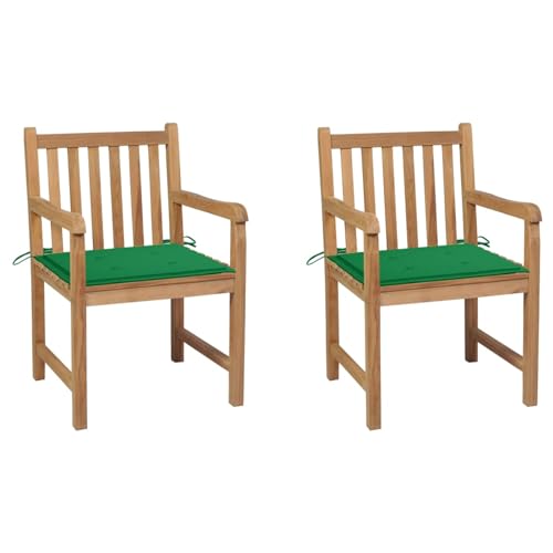 Fasba 2X Teak Massiv Gartenstuhl mit Grünen Kissen Armlehnen Gartensessel Sessel Holzstuhl Stuhl Gartenmöbel Stühle Terrassenstuhl Essstuhl