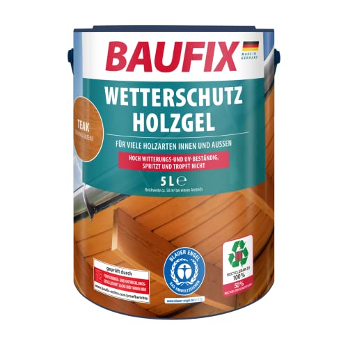 BAUFIX Wetterschutz-Holzgel teak, seidenglänzend, 5 Liter, Holzlasur, tropfgehemmte Holzlasur, für alle Holzarten, witterungsbeständig