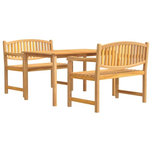 vidaXL Garten Essgruppe 3-TLG., Gartenmöbel Set Tisch 2 Bänke, Sitzgruppe für Garten Terrasse, Gartengarnitur Gartenset, Massivholz Teak