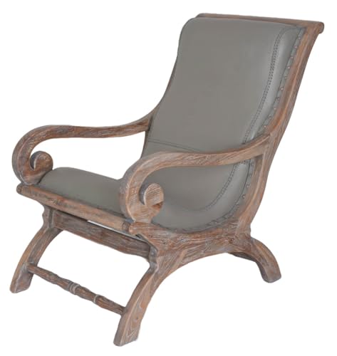 Sessel im Kolonialstil Ledersessel Stuhl Leder Sessel Teak Holz mar322 Palazzo Exklusiv