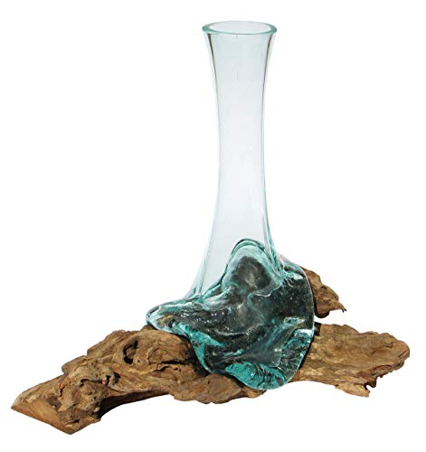 Wogeka - Deko Wurzelholz Glasvase - 30 cm Teak Wurzel Holz Teakholz Bali Glas Vase M