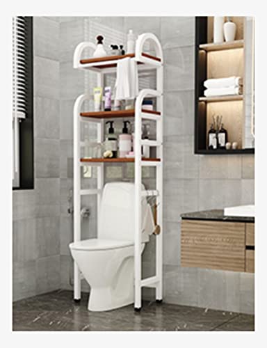 Lhl WC-Rack, 3-TER-Space Saver Organizer Rack, stabiles freistehende Anti-Neigungs-Regal, Waschküche-Regal-Badezimmer-Lagerregal Schließfach (Color : White+Teak, Größe : 18.9x11.4x66.9inch)