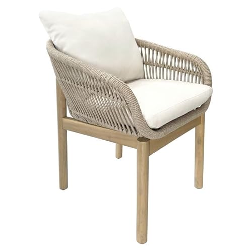 OUTLIV. Amy Gartensessel – Hochwertiger Gartenstuhl aus Akazie & Rope – Wetterfester Outdoor Sessel mit bequemen Sitz- & Rückenkissen aus Spunpolyester, 58x65x76 cm, Teak-Look/Beige/Creme