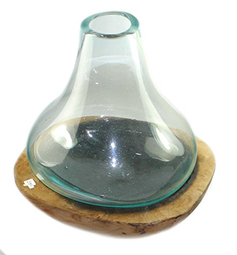 budawi® - Teakholz mit Glas Windlicht 26 x 26 cm (größe XL), Weinkaraffe Stimmungsleuchte, Deko-Glas mit Teakholz