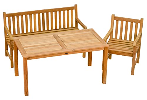 Kai Wiechmann Teak Sitzgruppe 1 Teak Bank 150 cm 1 Gartensessel 1 Tisch 150 x 80 cm im Set