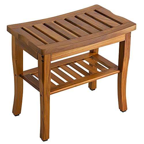VaeFae Teak-Duschbank Teakholz Bad Sitzbank Ablage Badhocker Hocker aus Teakholz langlebig, leicht und rutschfest, für Zuhause, Badezimmer Hocker Holzbank des Badezimmers Duschhocker