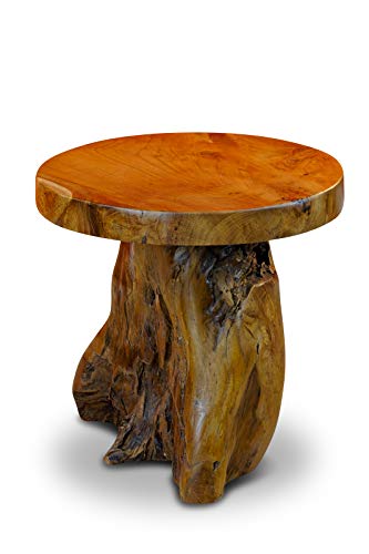 Kinaree Teak Massivholz Beistelltisch JOMTIEN - 40cm runder Wurzelholz Baumstamm Hocker - Blumenständer Hocker