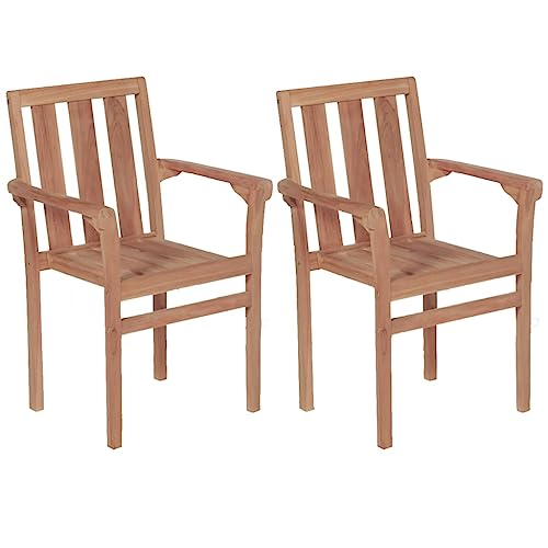 UTSRABFA Stühle für draußen Terrassenstuhl Gartenstühle Esszimmerstühle Stapelbare Gartenstühle 2 STK. Massivholz Teak Geeignet für Garten, Rasen, Strand, Terrasse