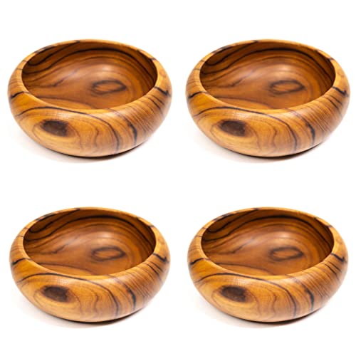 Rainforest Bowls Set mit 4 runden Schalen aus javanischem Teakholz, 17,8 cm, perfekt für den täglichen Gebrauch, heiß und kalt, ultra-langlebig, exklusives Luxus-Design, handgefertigt von