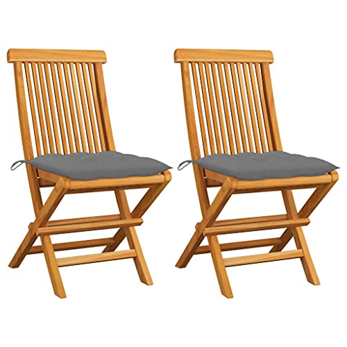 UTSRABFA Deckstühle Freizeitstühle Terrassen-Schwingstuhl Bar-Stühle Gartenstühle mit Grauen Kissen 2 STK. Massivholz Teak Geeignet für Außenbereich, Küche, Esszimmer, Gästezimmer