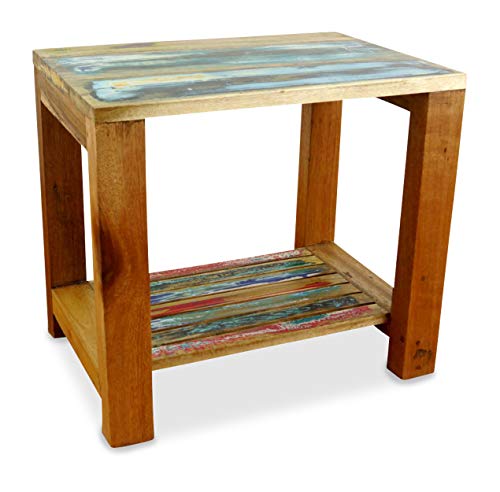 livasia Beistelltisch aus Teakholz – 50x35x50cm – Couchtisch Holz mit Rustikalem Design, Handgefertigt in Indonesien, Naturbelassenes Recyceltes Bootsholz, Versiegelt