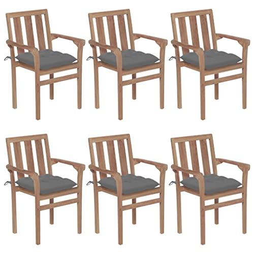 UTSRABFA Deckstühle Freizeitstühle Terrassen-Schwingstuhl Bar-Stühle Stapelbare Gartenstühle mit Kissen 6 STK. Massivholz Teak Geeignet für Außenbereich, Küche, Esszimmer, Gästezimmer