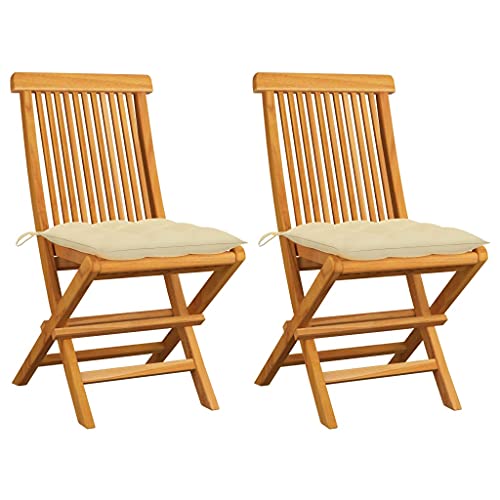 UTSRABFA Deckstühle Freizeitstühle Terrassen-Schwingstuhl Bar-Stühle Gartenstühle mit Cremeweißen Kissen 2 STK. Massivholz Teak Geeignet für Außenbereich, Küche, Esszimmer, Gästezimmer