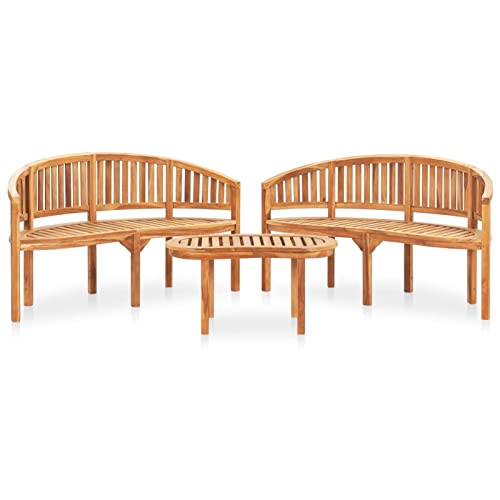 Gecheer Garten-Lounge-Set Teak Massiv Gartenmöbel 3-TLG. Bananenbank Gartenset Bank Banana Tisch Lounge Sitzgruppe Gartentisch Gartenbank Holzbank Sitzbank