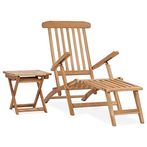 ARKEM Garten-Liegestuhl mit Fußstütze und Tisch Massivholz Teak Sonnenliege Relaxstuhl Garten Relaxstuhl