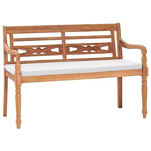 Fasba Teak Batavia Gartenbank mit Polstern 2-Sitzer Kolonialstil Bank Parkbank Sitzbank Holzbank Teakbank Gartenmöbel Terrassenbank 120cm