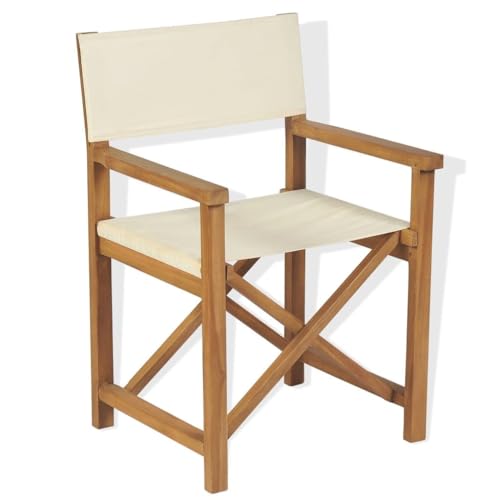 [Erweiterte Version] Teakholz-Regiestühle |Set mit 2 klappbaren Regiestühlen |Zusammenklappbare Enshey-Regiestühle aus massivem Holz |Stilvolles und langlebiges Design-Creme
