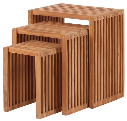 bene living Teakholz Beistelltische 3er Set-Kombination Braun