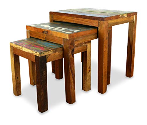 livasia Holztische aus Teakholz 3er Set – 30/37/45cm hoch – Beistelltisch Holz im Beach Bar Look, Nachhaltig & Handgefertigt in Indonesien, Recyceltes Bootsholz