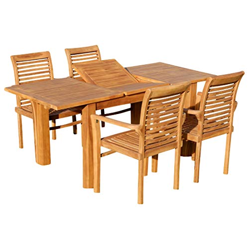 ASS Teak Set: Gartengarnitur Bigfuss Ausziehtisch 130-180 x 80cm mit 4 Alpen Sessel Holz Serie JAV