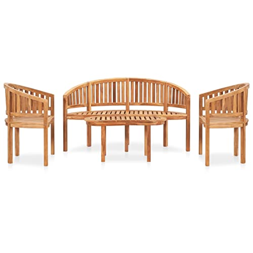 Gecheer 4-TLG. Garten-Lounge-Set Gartenmöbel Bank Stuhl Tisch Gartenset Sitzgruppe Sitzmöbel Gartengarnitur Massivholz Teak