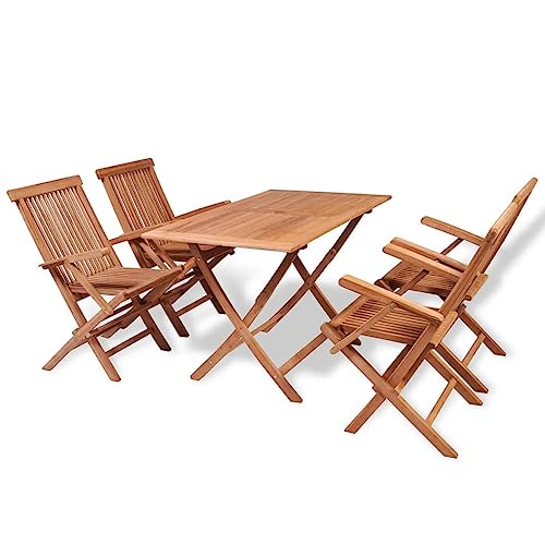 ShCuShan 5-TLG. Garten-Essgruppe Sitzgarnitur Outdoor Lounge Tisch Outdoor Sitzgarnitur Garten Garden Furniture Sets Teak Massivholz
