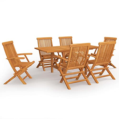IKAYAA Gartenmöbel Set Holz 6 Personen Garten Essgruppe 6 Personen Gartenstuhl Tisch Set Holz 6 Personen Wetterfest Klappstühle Massivholz Teak-7-tlg