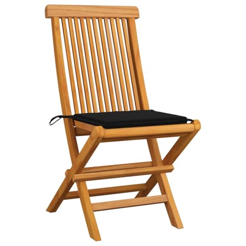 SXJEQOC Balkon Sessel Campingstuhl Esszimmerstühle Loungesessel Outdoor - Gartenstühle mit Schwarzen Kissen 4 STK. Teak Massivholz für Camping Küche Garten Esszimmer