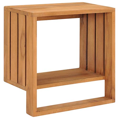 Handtuchregal zur Wandmontage 35×20×35 cm Teak Massivholz, ZEYUAN Gästehandtuchhalter, Badezimmermöbel, Bad Zubehör, Bad Regal, Handtuchständer