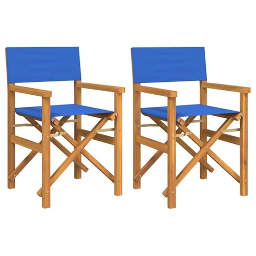 ULUYYUC Küchenstühle Gartenstuhl Schminktisch Stuhl Loungesessel - Regiestühle 2 STK. Klappbar Blau Massivholz Teak für Küche Wohnzimmer Balkon Sauna